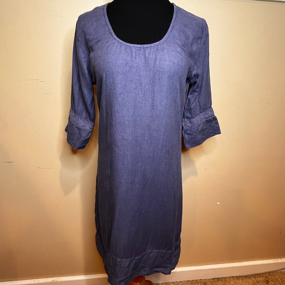 John P. Collection 100% Linen Knee Length Loose Shift Dress Lagenlook Size Small